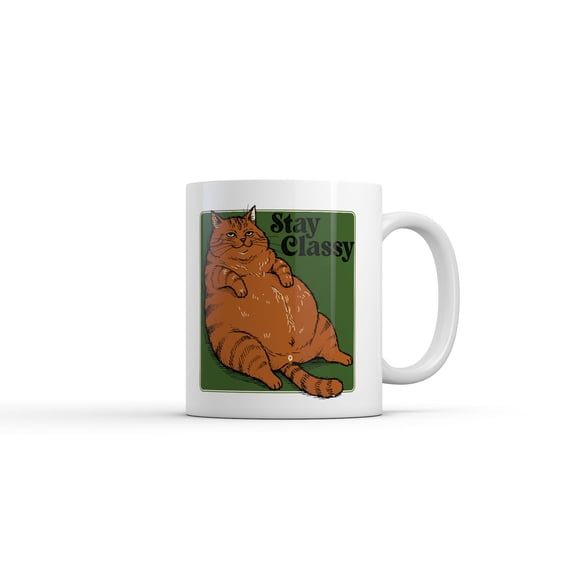 Stay Classy Mug Funny Sarcastic Fat Cat Graphic Coffee Cup