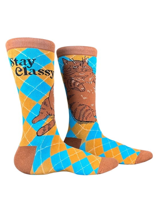 Stay Classy Socks Funny Sarcastic Fat Cat Footwear For Men