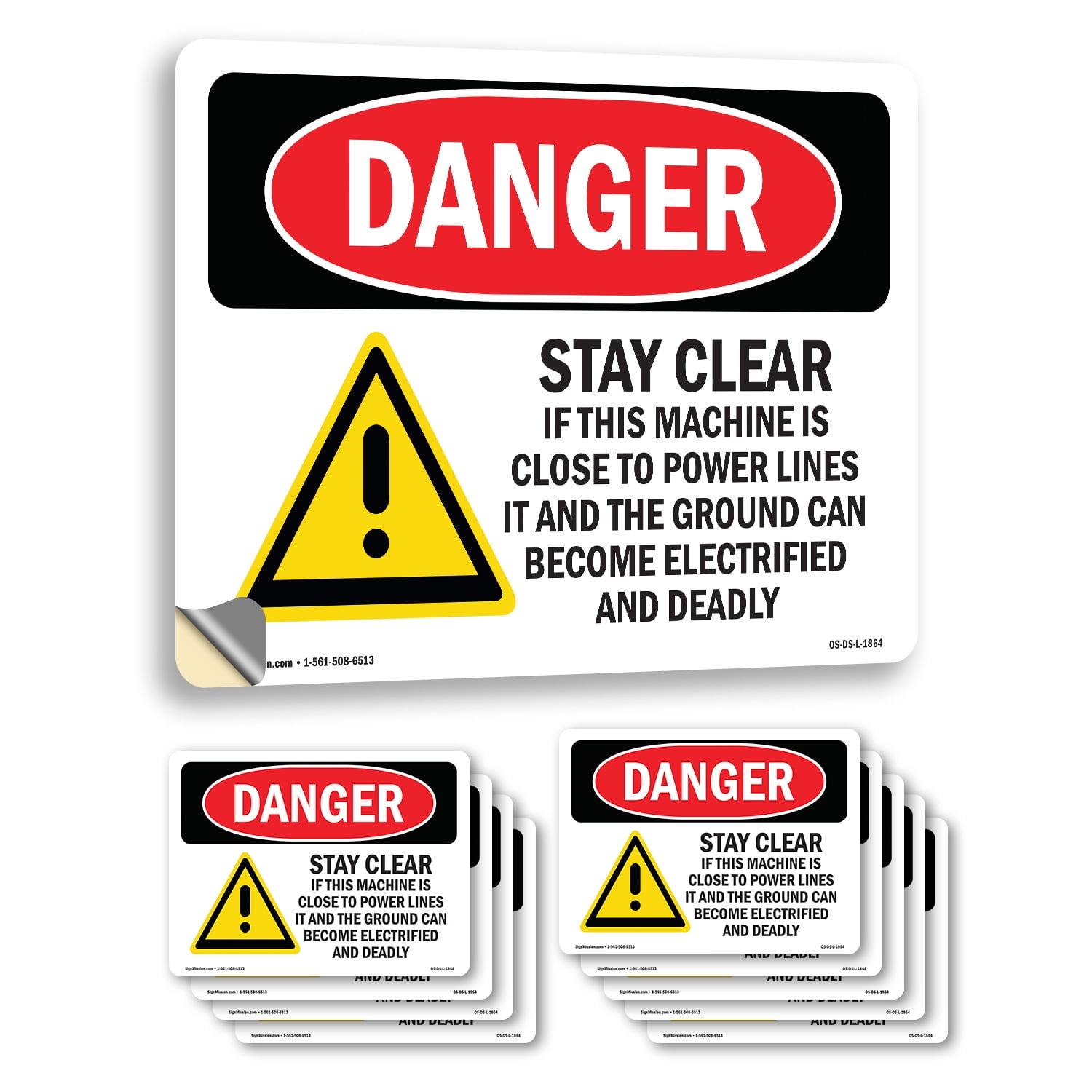 Stay Clear If Machine Close To Power Lines OSHA Danger Vinyl Decal ...