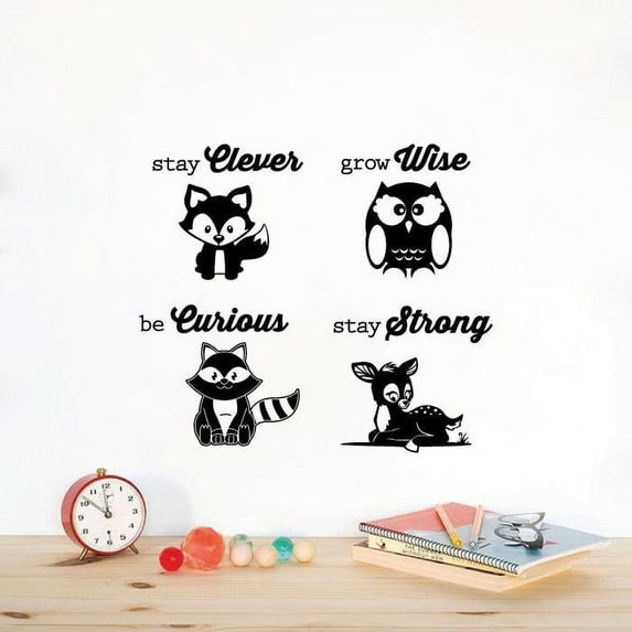 Stay Clever Grow Wise Be Curious Stay Strong - Inspiration Quote Design Vinyl Wall Art Wall Sticker Wall Decal Decoration For Home Room Kids Room Nursery Room Girls Boys Décor Design Size (20x20 inch)