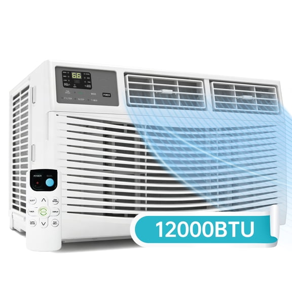 Stay Comfortable Efficiently 12000 BTU Smart Window Unit (550 sq. ft.) with LED Display, Quiet Operation, Timer, Sleep & ECO Modes