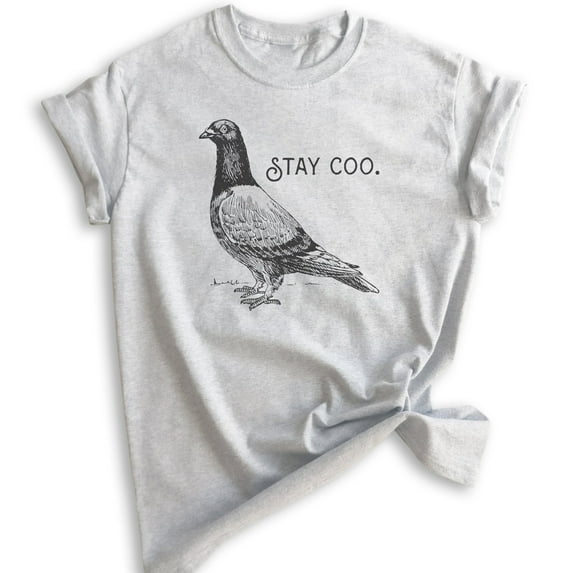 Stay Coo Shirt, Unisex Women's Men's Shirt, Funny Pidgeon Shirt, Cute Bird Saying, Cool Bird Shirt, Heather Ash, Small