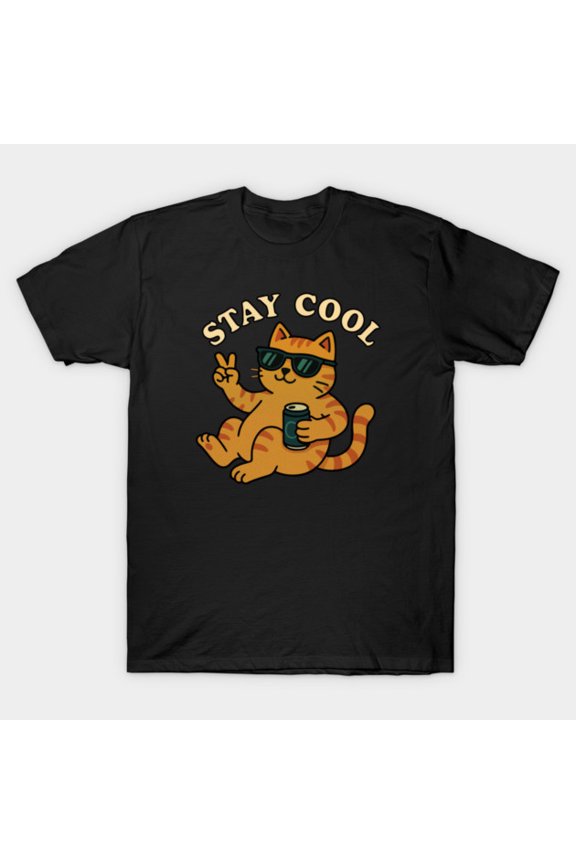 Stay Cool Chilling Cat Funny Relaxed Aesthetic Retro Feline Pet Lover G4475 T-Shirt, for men and women, Up to Size 5XL