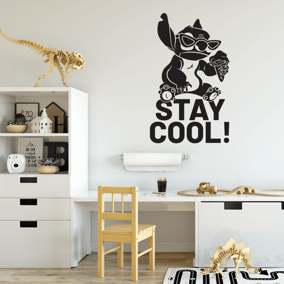 Stay Cool! Cute Cool Stitch Black Silhouete Disney Movie Lilo And Stitch Wall Sticker Wall Art Wall Decal Vinyl Decal Home Decor Room Living Room Bedroom Decoration Sticker Decal Size (10x6 inch)