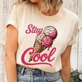 thumbnail image 1 of Stay Cool Ice Cream T-shirt, Cute Summer Cone T-shirt, Pink Scoop Retro Graphic T-shirt For Women., 1 of 5