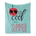 thumbnail image 1 of Stay Cool Soft Flannel Fleece Throw Blanket, Funny Stay Cool This Summer Text and Apple Sunglasses, Cozy Plush for Indoor and Outdoor Use, 60" x 80", Blue Dark Coral, by Ambesonne, 1 of 5