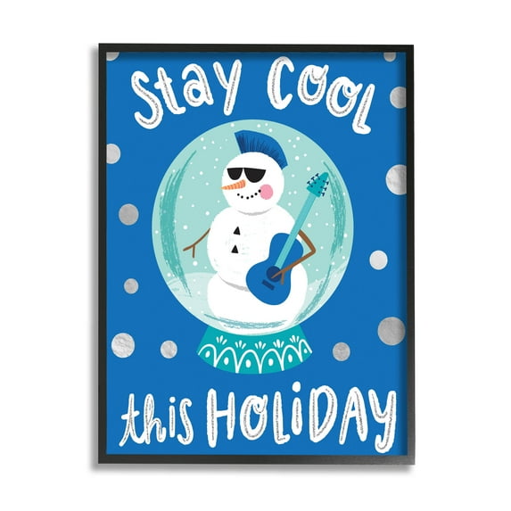 Stay Cool This Holiday Musician Snowman Holiday Graphic Art Black Framed Art Print Wall Art
