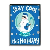 Stay Cool This Holiday Musician Snowman Holiday Graphic Art Black Framed Art Print Wall Art