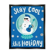 Stay Cool This Holiday Musician Snowman Holiday Graphic Art Jet Black Framed Art Print Wall Art