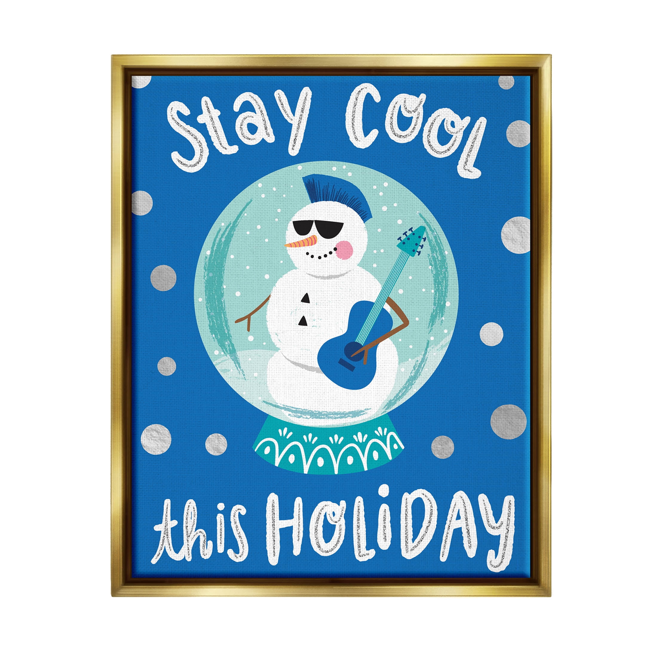 Stay Cool This Holiday Musician Snowman Holiday Graphic Art Metallic Gold Framed Art Print Wall Art