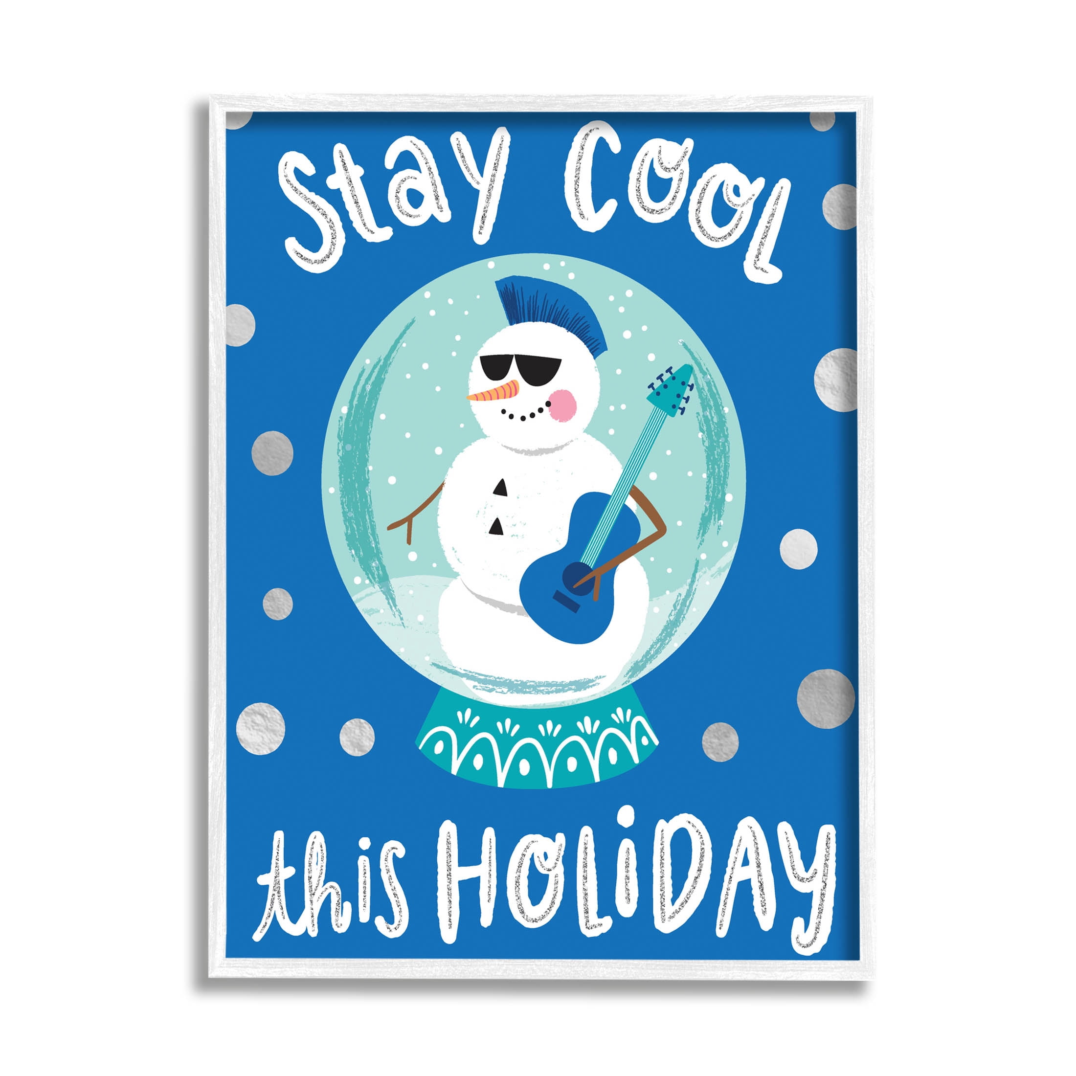 Stay Cool This Holiday Musician Snowman Holiday Graphic Art White Framed Art Print Wall Art