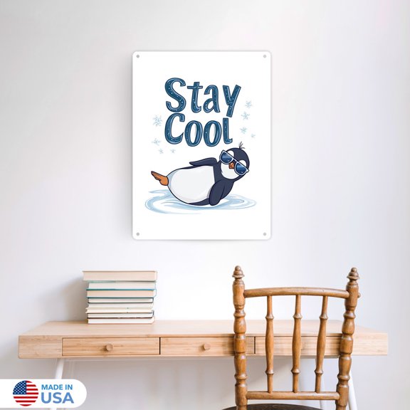 Stay Cool Vertical Tin Sign Wall Decor by Dancing Littles Jungle - Size 12x16 inch