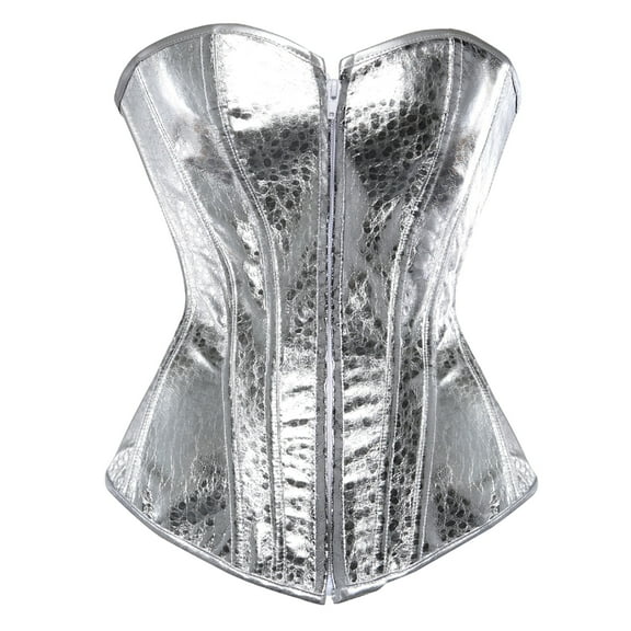 Stay Corset Top for Women Plus Size Faux Leather Gothic Overbust Corset Top Silver Corset Size XS