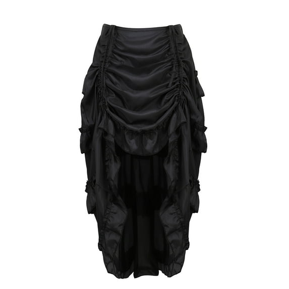 Stay Corset Women's Victorian Steampunk Skirt Ruffle High Low Outfits Gothic Overskirt Plus Size Pirate Dressing Black Size L