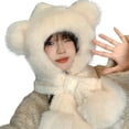 thumbnail image 1 of Stay Cozy All Winter with Our Bear Ear Knitted Hooded Scarf Set Super Soft Warm and Extra Thick for Cold Weather, 1 of 3