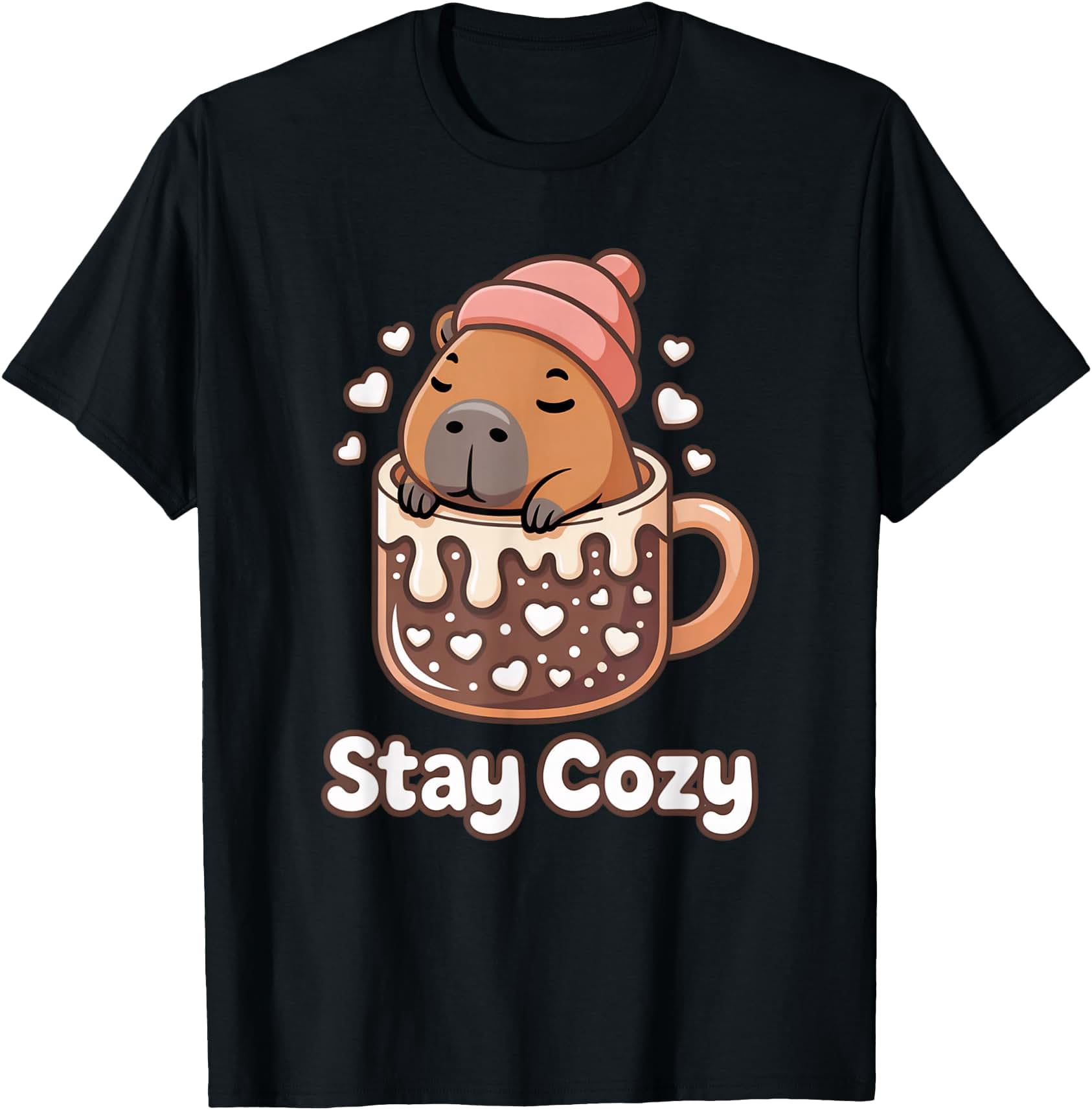 Stay Cozy Cute Capybara Chocolate Beanie T-Shirt - Walmart.com