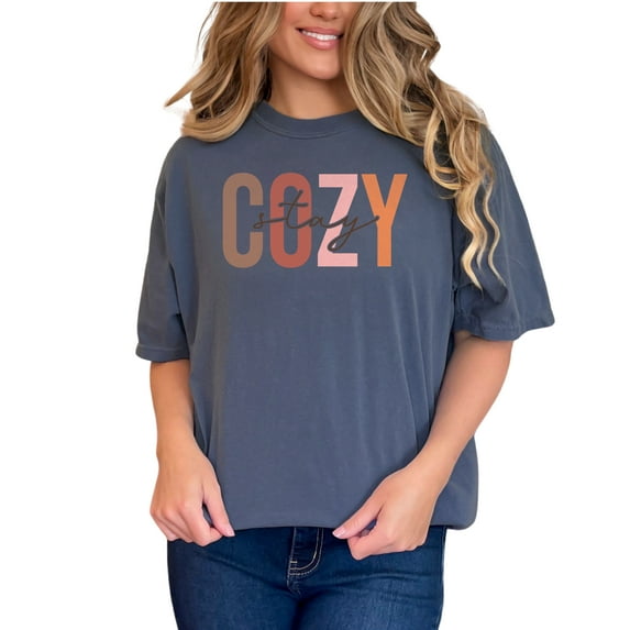 Stay Cozy, Fall or Autumn Merch, Denim Comfort Colors T-Shirt, Small
