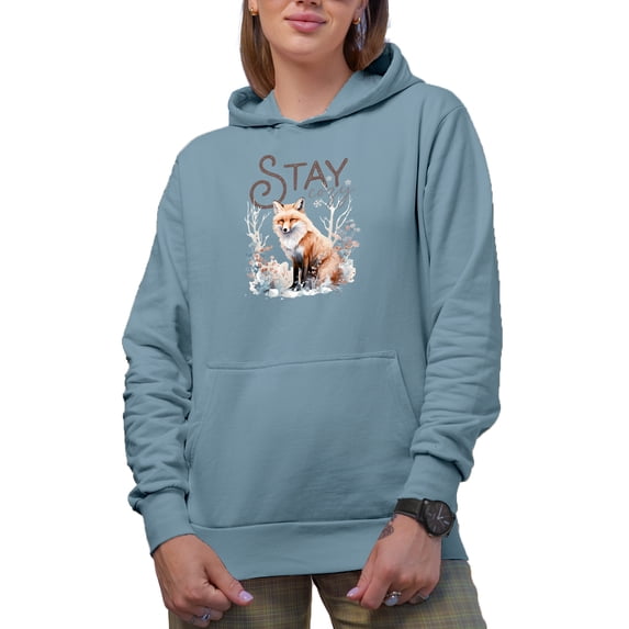 Stay Cozy with Watercolor Fox & Winter or Christmas Season Art Merch Gift, Light Blue Hooded Sweatshirt or Hoodie, XL