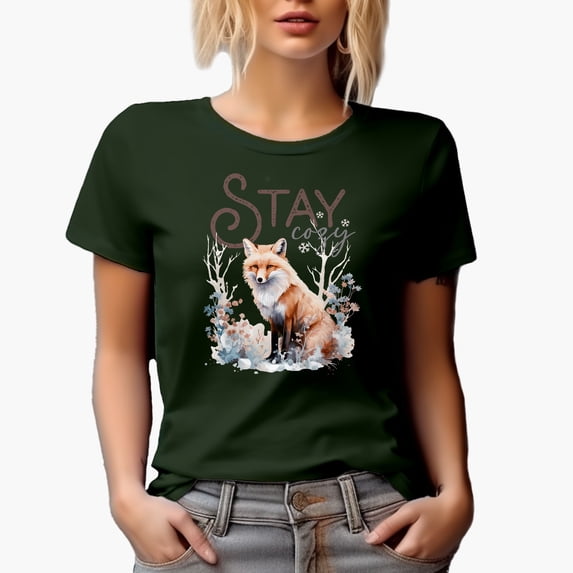 Stay Cozy with Watercolor Fox & Winter or Christmas Season Gift, Military Green T-Shirt, 3XL