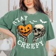 thumbnail image 1 of Stay Creepy Halloween T-Shirt, Pumpkin Skull Graphic Tee, Retro Spooky Season Shirt, Vintage Comfort Colors Halloween Apparel Gift for Her - Moss, 3XL, 1 of 5