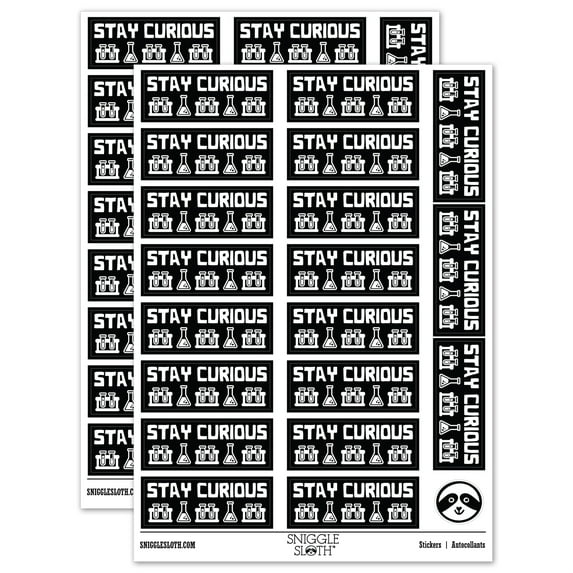 Stay Curious Science Beakers Teacher Student School Sticker Set - Black - Matte Finish - 2.00" Large