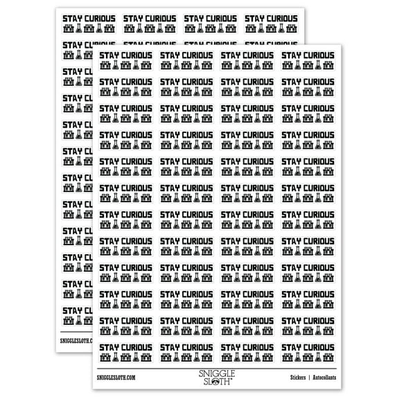 Stay Curious Science Beakers Teacher Student School Sticker Set - White - Gloss Finish - 1.25" Mini