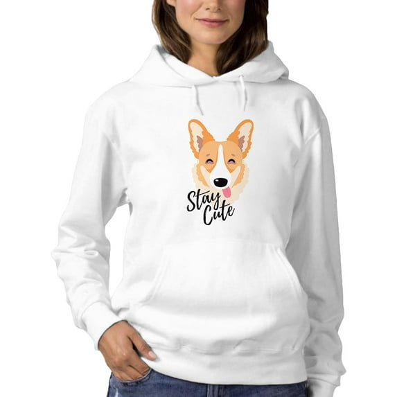 Stay Cute Happy Corgi Dog Hoodie Women -Image by Shutterstock, Female Small