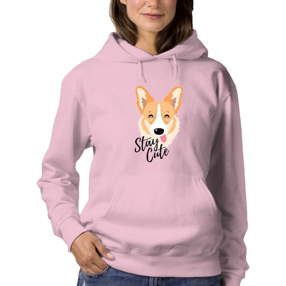 Stay Cute Happy Corgi Dog Hoodie Women -Image by Shutterstock, Female Small
