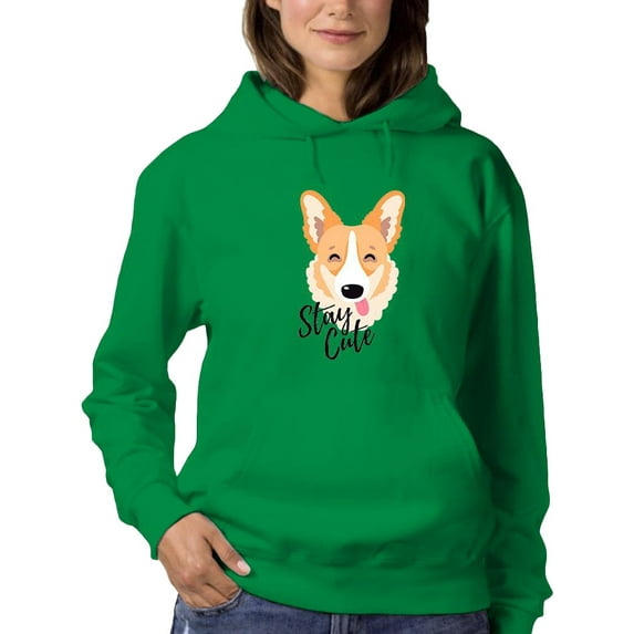Stay Cute Happy Corgi Dog Hoodie Women -Image by Shutterstock, Female XX-Large