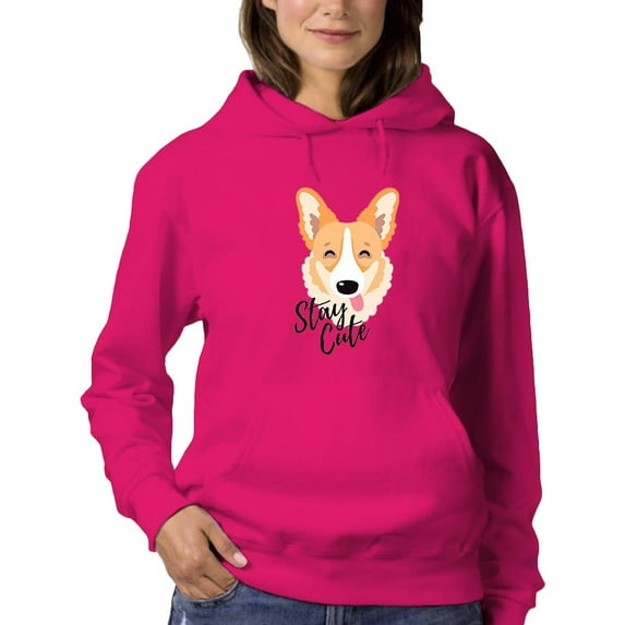 Stay Cute Happy Corgi Dog Hoodie Women -Image by Shutterstock, Female XX-Large
