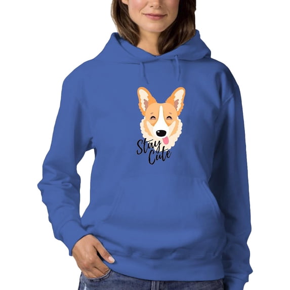 Stay Cute Happy Corgi Dog Hoodie Women -Image by Shutterstock, Female x-Large