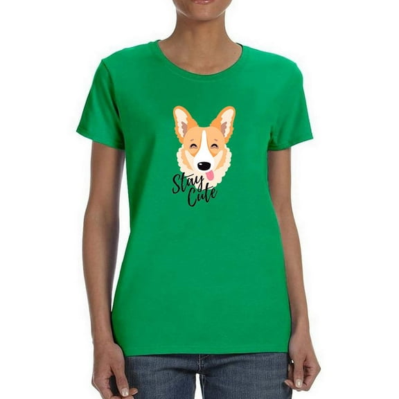 Stay Cute Happy Corgi T-Shirt Women -Image by Shutterstock, Female 3X-Large