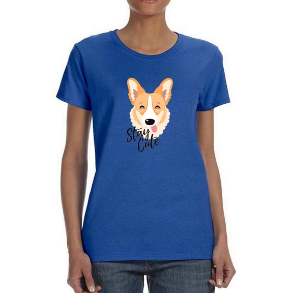 Stay Cute Happy Corgi T-Shirt Women -Image by Shutterstock, Female 3X-Large