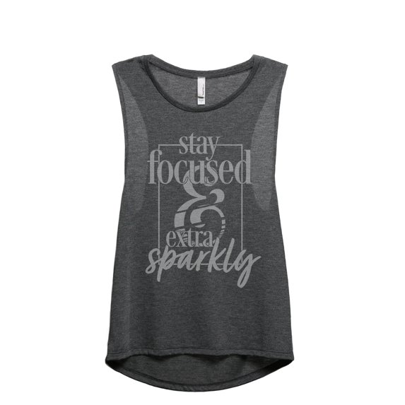 Stay Focused And Extra Sparkly Women's Fashion Sleeveless Muscle Workout Yoga Tank Top Charcoal Grey X-Large