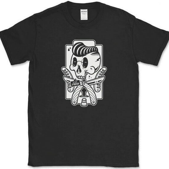Stay Fresh T-Shirt Funny Trendy Barber Shop Razor Graphic Humor Tee - Black, 4XL