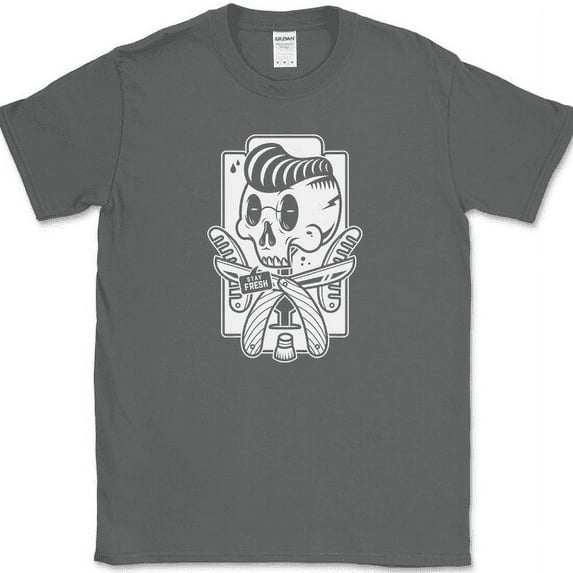 Stay Fresh T-Shirt Funny Trendy Barber Shop Razor Graphic Humor Tee - Charcoal, L