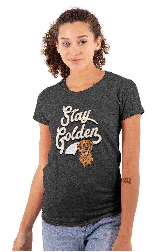 Stay Golden Doodle Cute Adorable Dog Womens Slim Fit Graphic Tee Brisco Brands X