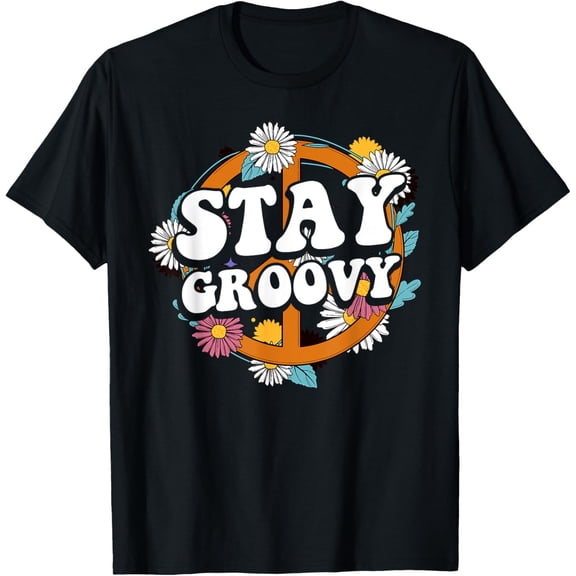 Stay Groovy Roller Disco Outfit 70s Costume for Women T-Shirt- Classic Unisex 100% Cotton Crew Neck T-Shirt Breathable Casual Everyday Wear Affordable