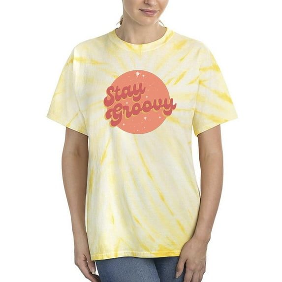 Stay Groovy Slogan Tie Dye Cyclone Women -Image by Shutterstock, Female XX-Large