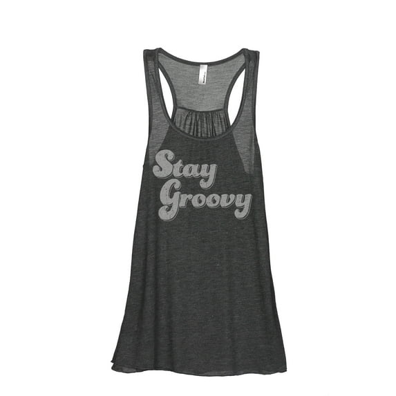 Stay Groovy Women's Fashion Sleeveless Flowy Racerback Tank Top Charcoal Grey Small