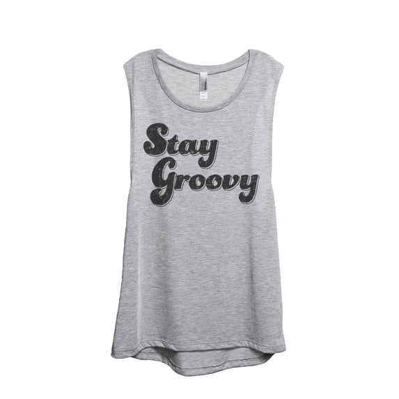 Stay Groovy Women's Fashion Sleeveless Muscle Tank Top Tee Sport Grey Large