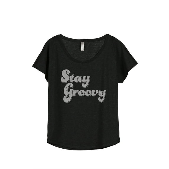 Stay Groovy Women's Fashion Slouchy Dolman T-Shirt Tee Heather Black Medium