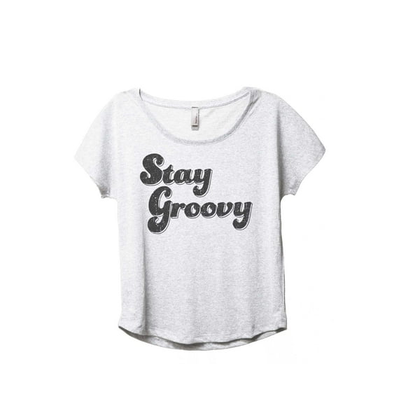 Stay Groovy Women's Fashion Slouchy Dolman T-Shirt Tee Heather White 2X-Large
