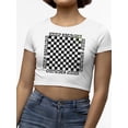 thumbnail image 1 of Stay Happy Checkered Graphic Tee Crop Tee Women's, 1 of 4