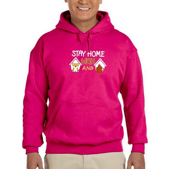 Stay Home Corgi And Coffee Hoodie Men -Image by Shutterstock, Male 4X-Large
