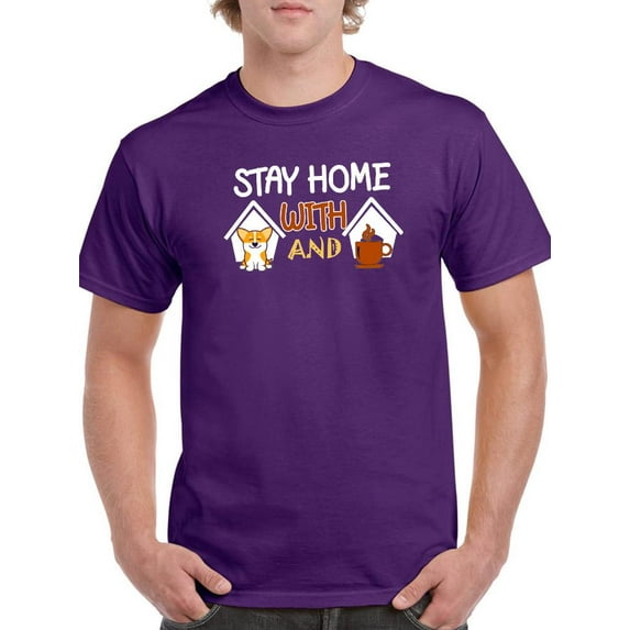 Stay Home Corgi And Coffee T-Shirt Men -Image by Shutterstock, Male 4X-Large