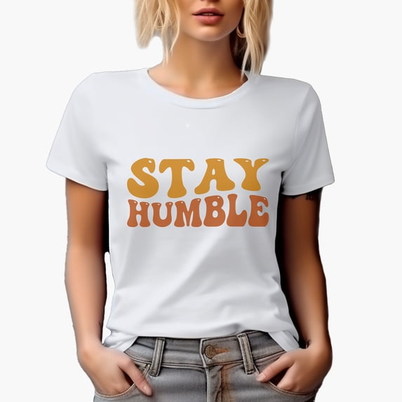 Stay Humble, Humility Quote, Groovy Retro Wavy Text Merch Gift, White T-Shirt, Large