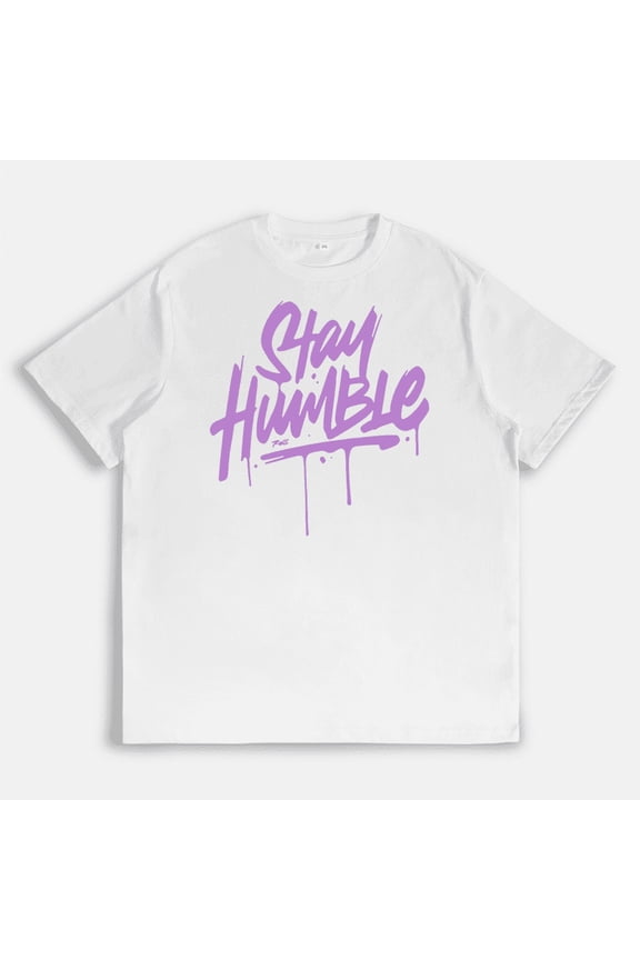 Men’s 'Stay Humble' Purple Drip Graphic Tee – Artistic Print Streetwear Short Sleeve Shirt | Soft Casual Design