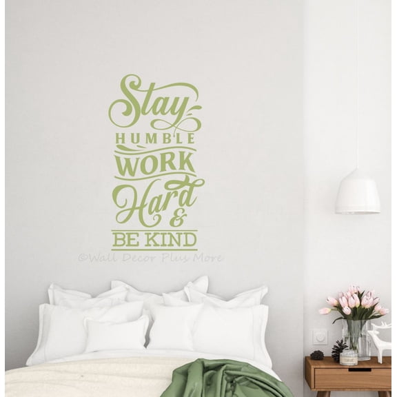Stay Humble Work Hard Be Kind Quote Decals for Wall - Die-Cut Vinyl Wall Art for Positivity - Wall Decals Quotes Motivational - Inspirational Vinyl Decals, 23x13-Inch, Olive