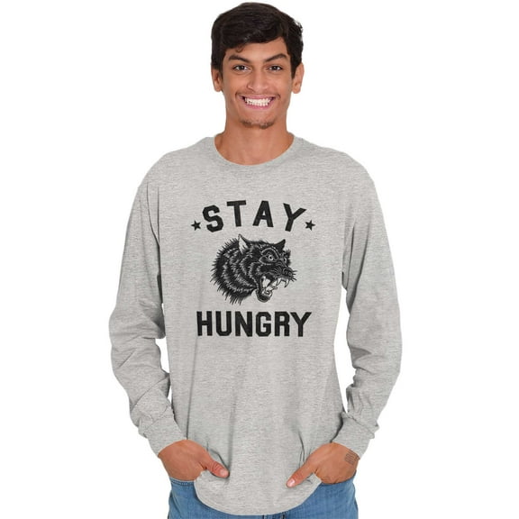Stay Hungry Foodie Tiger Wolf Workout Plus Size Long Sleeve Graphic Tee Shirt Brisco Brands 3X